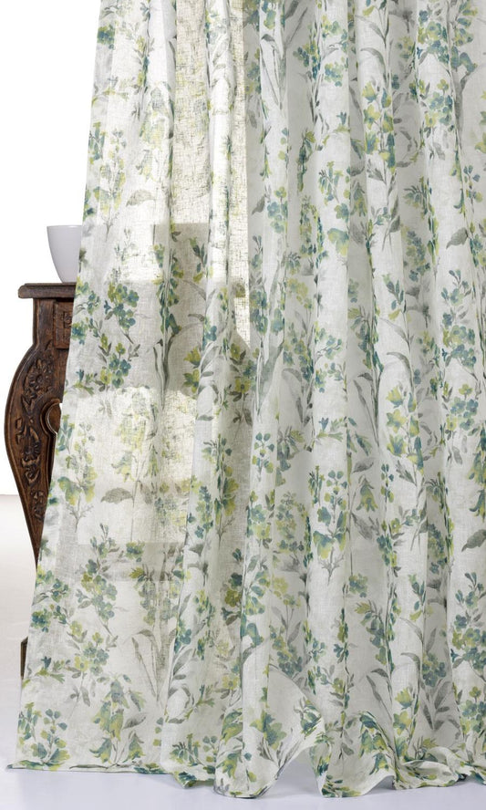 Sheer Floral Print Drapes (Blue/ Green)