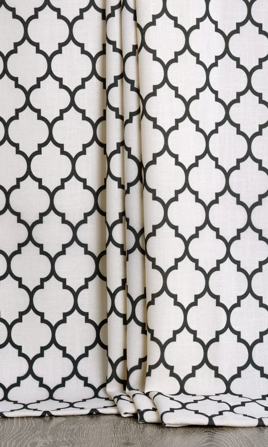 Moroccan Tile Patterned Drapes (Milky White/ Black)