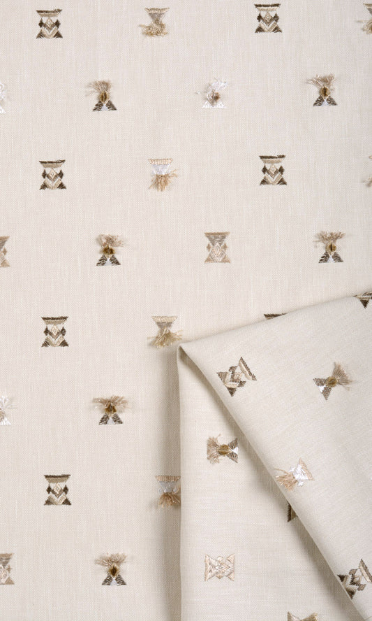 Embroidered Curtains (Beige/ Brown/ White)