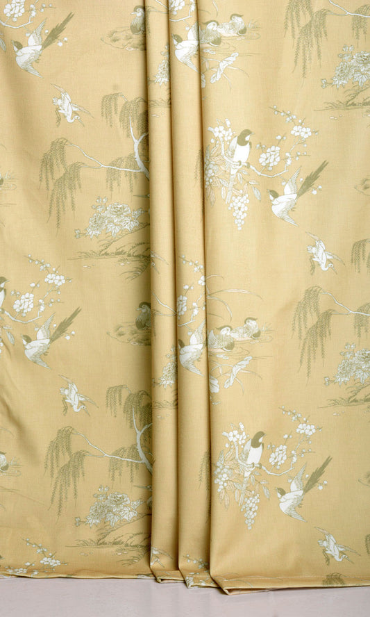 Chinoiserie Toile Velvet Drapes (Yellow)