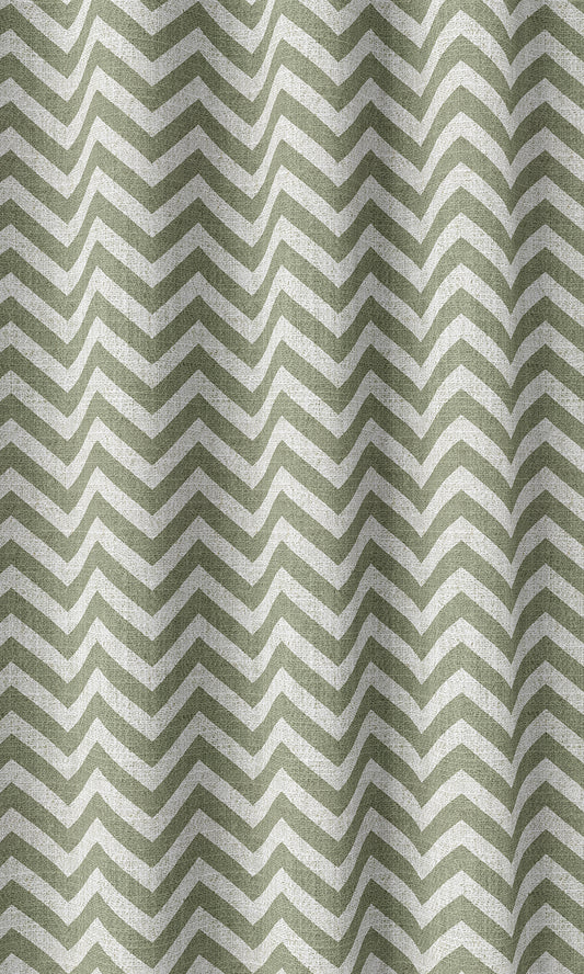 Modern Chevron Print Drapery (Green/ White)