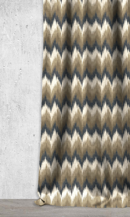 Chevron Patterned Ikat Home Décor Fabric By the Metre (Blue/ Beige/ Brown)