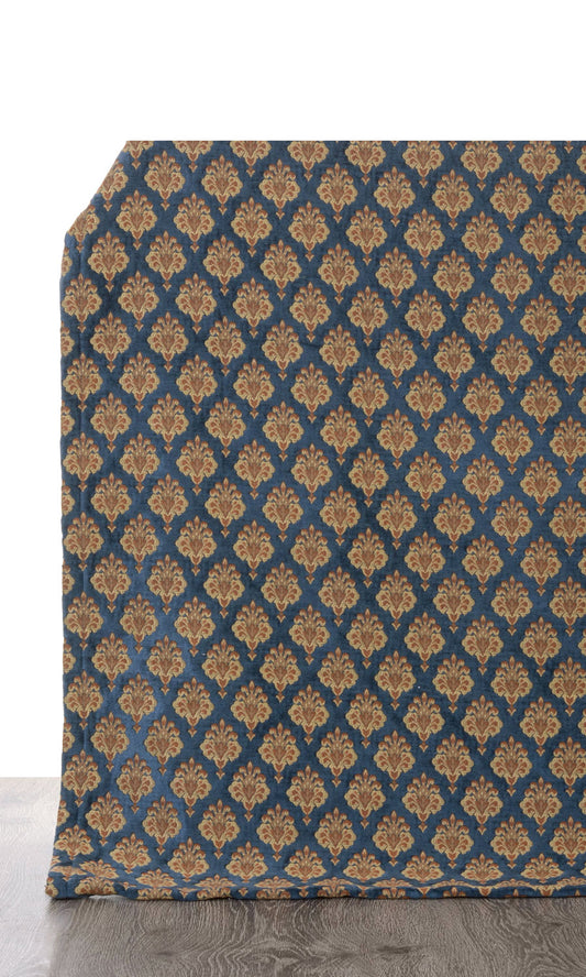 Made-to-Order Velvet Home Décor Fabric By the Metre (Navy Blue and Gold)