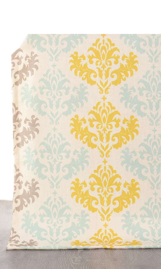 Damask Patterned Home Décor Fabric Sample (Yellow/ Blue/ Gray/ White)