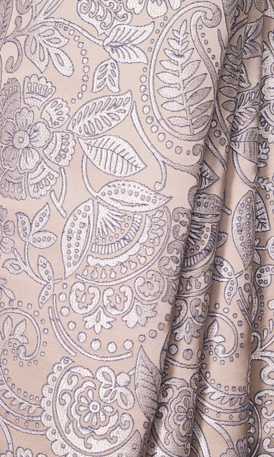 Floral Self-Patterned Drapes (Beige and Blue)