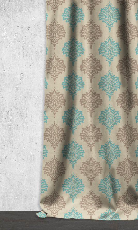 Damask Patterned Home Décor Fabric By the Metre (Blue/ Grey/ White)