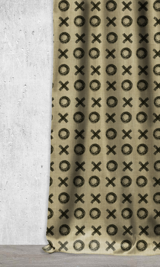 Geo Print Home Décor Fabric By the Metre (Black/ Khaki Brown)