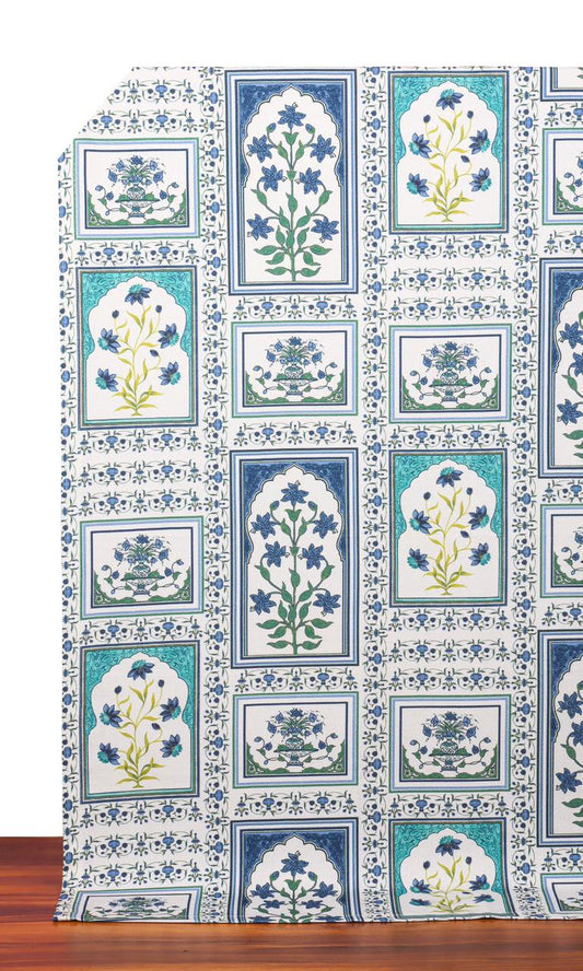 Floral Cotton Window Curtains/ Drapes (Blue/ Green)