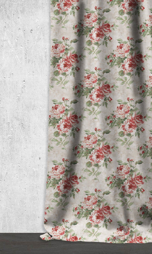 Dimout Floral Home Décor Fabric By the Metre (Red/ Pale Grey)