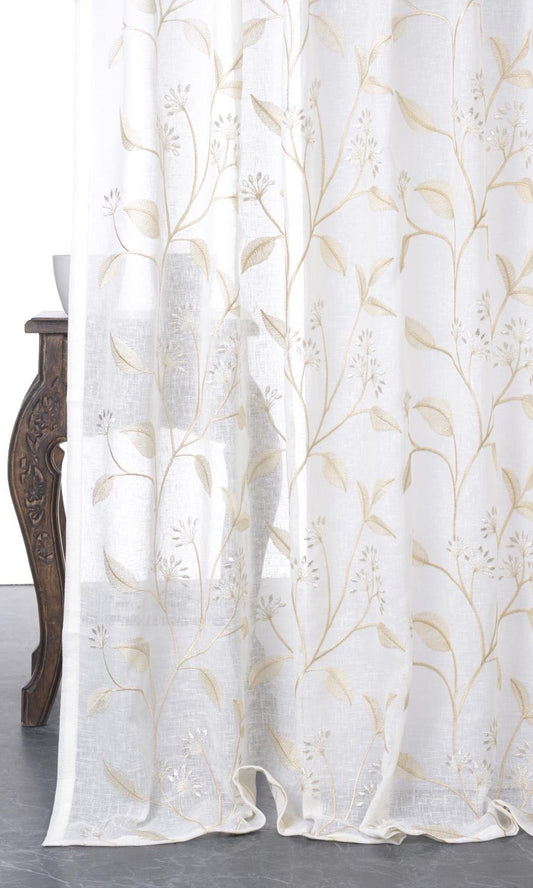 Sheer Floral Embroidered Curtains (White/ Beige)