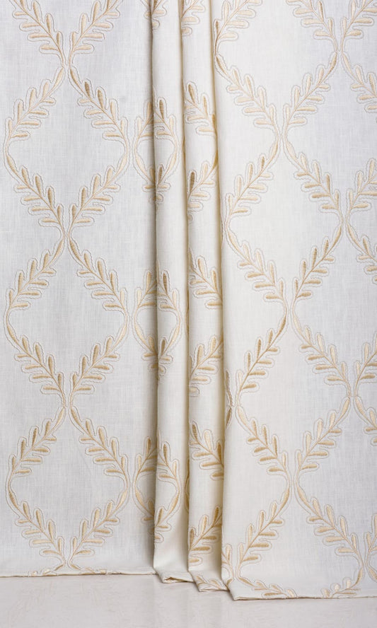 Poly-Linen Embroidered Drapes (White/ Cream)