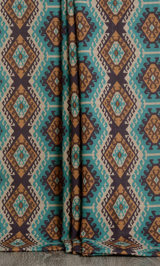 Kilim Print Custom Drapes (Brown/ Beige/ Turquoise)