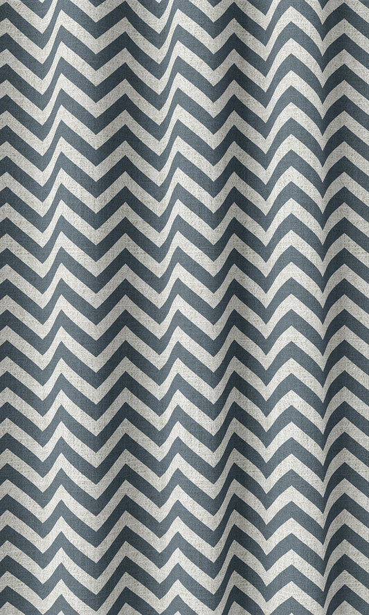 Chevron Print Window Curtains (Petrol Blue/ White)