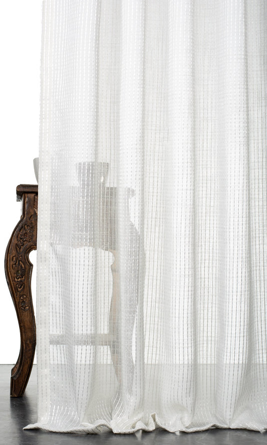 Embroidered Striped Sheer Home Décor Fabric By the Metre (White)