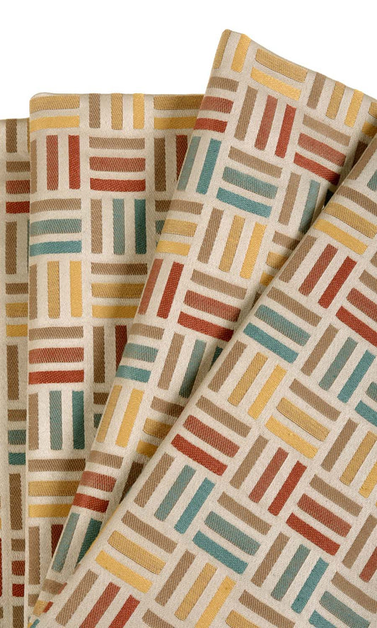 Woven Geometric Home Décor Fabric Sample (Red/ Blue/ Yellow/ Brown/ White)