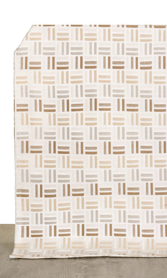 Woven Geometric Patterned Drapery (Beige/ Brown on White)