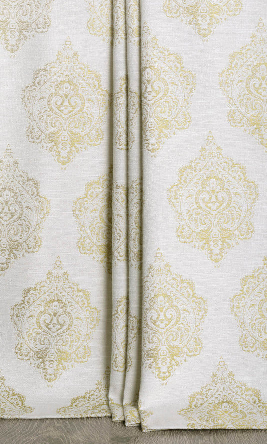 Patterned Window Curtains/ Drapes (Off White/ Green)