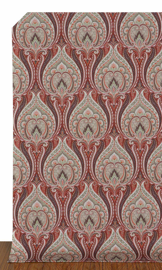 Floral Damask Drapes (Red/ Brown)