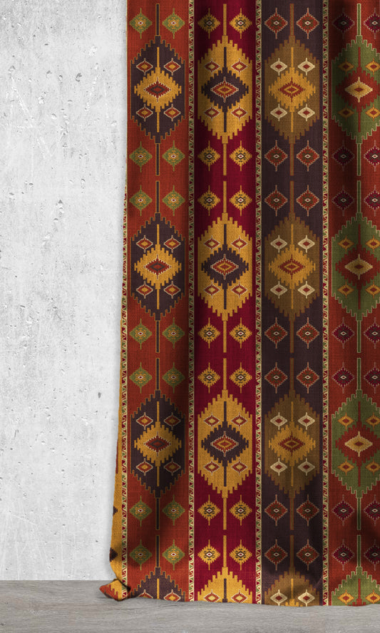 Kilim Print Window Home Décor Fabric Sample (Red/ Yellow/ Brown)