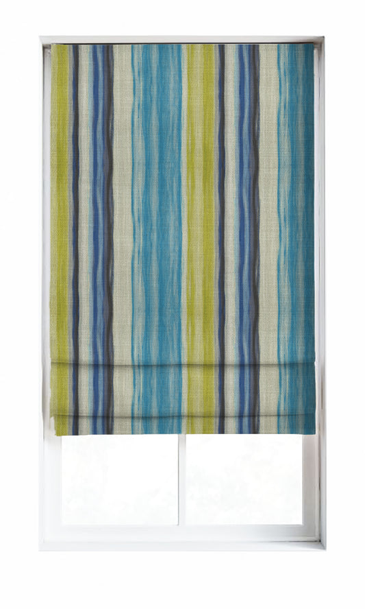 Modern Striped Curtains (Sky Blue/ Cobalt/ Green)