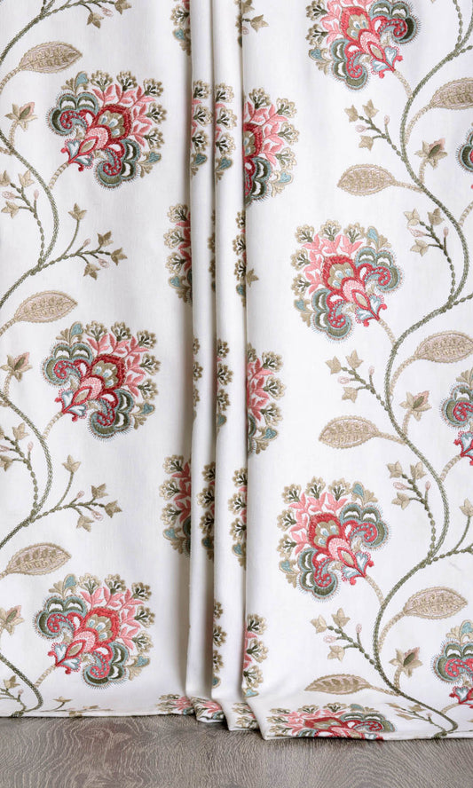 Floral Embroidery Curtains (White/ Red/ Pink)