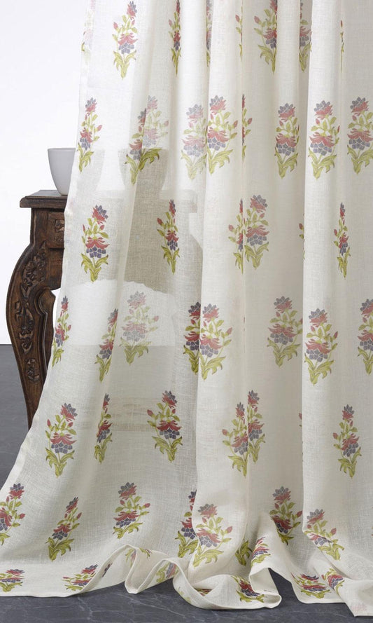 Sheer Floral Curtains (Cream / Pink)