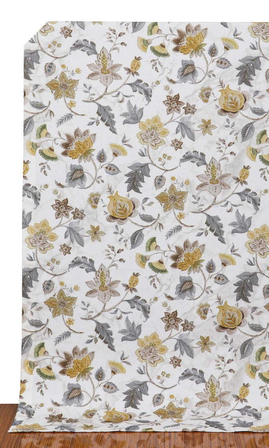 Floral Cotton Curtains (Grey/ Yellow)