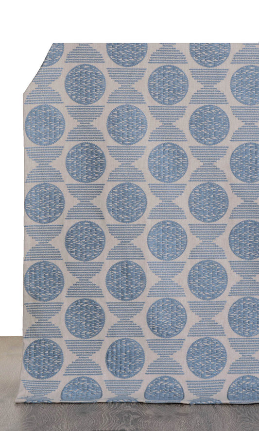 Embroidered Cotton Drapes (Biscuit Beige/ Steel Blue)