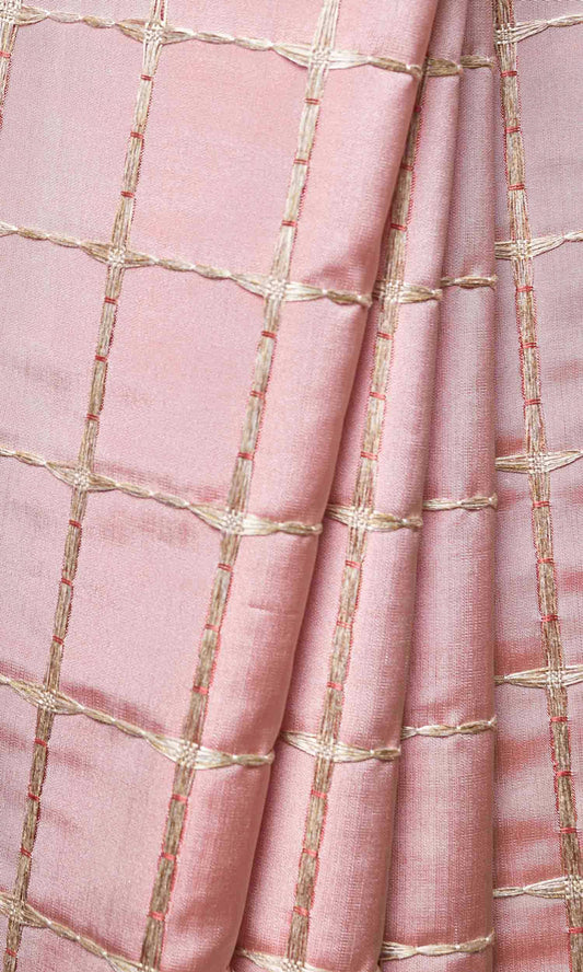 Embroidered Check Drapes (Coral Pink and Gold)