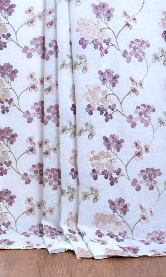 Semi Sheer Floral Drapes (White/ Pink/ Purple)