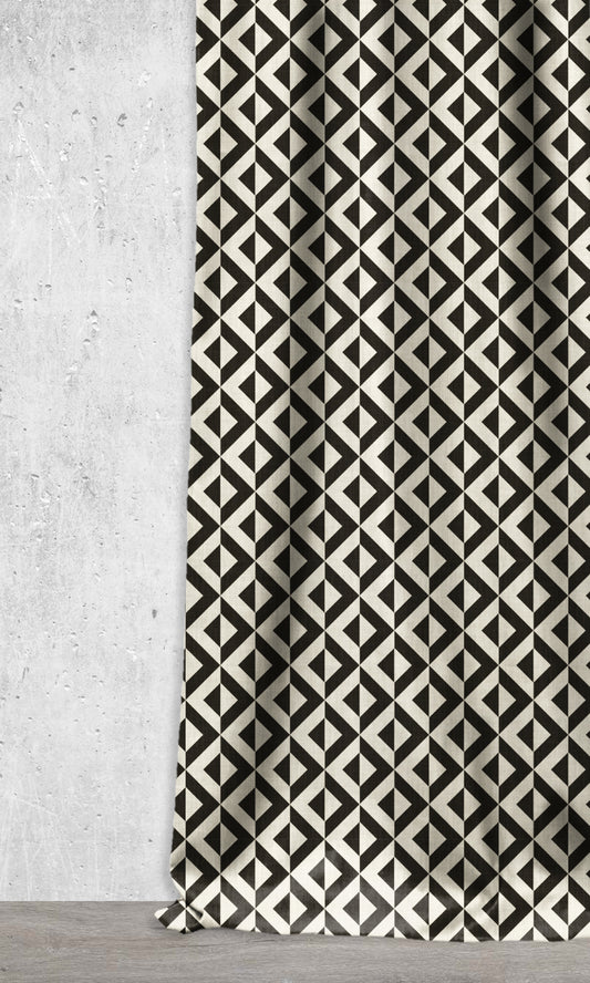 Geometrical Print Window Curtains (Black/ Ivory)