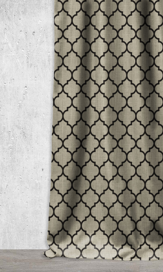 Geometrical Print Home Décor Fabric Sample (Black/ Stone Grey)