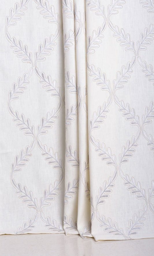 Poly-Linen Embroidered Drapery (White/ Cream)