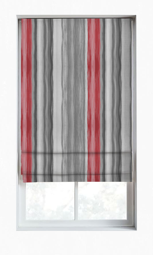 Dimout Striped Home Décor Fabric By the Metre (Grey/ Coral Red)