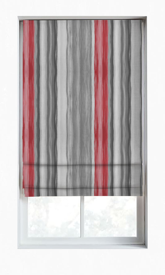 Dimout Striped Window Home Décor Fabric Sample (Grey/ Coral Red)