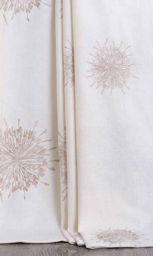 Sunburst Embroidered Curtains (White & Pale Beige)