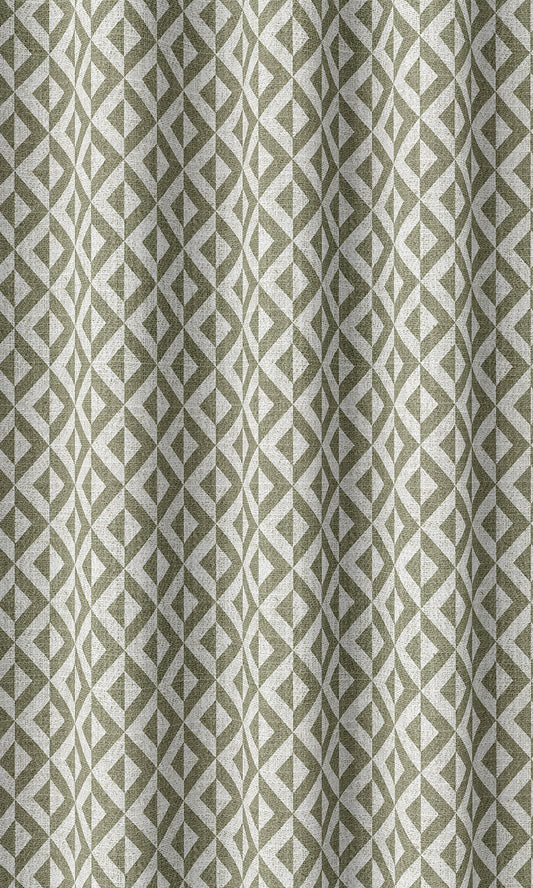 Modern Geometric Print Curtains (Green/ White)