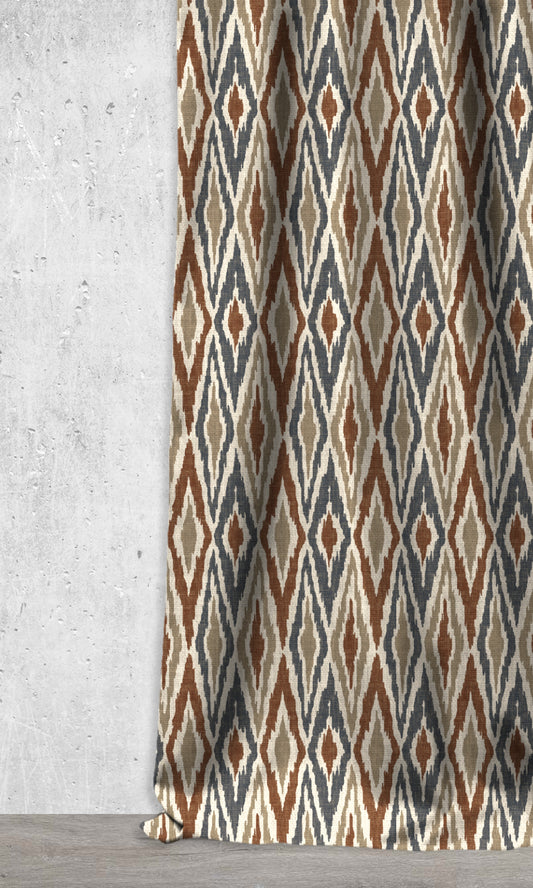 Diamond Patterned Ikat Drapery (Rust Orange/ Blue)