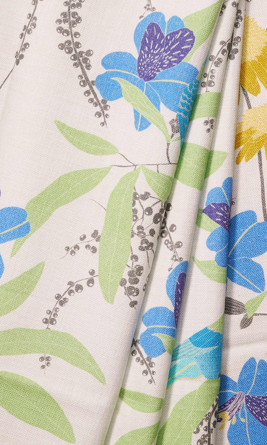 Nature Print Drapes (Blue/ Fern Green/ Corn Yellow)