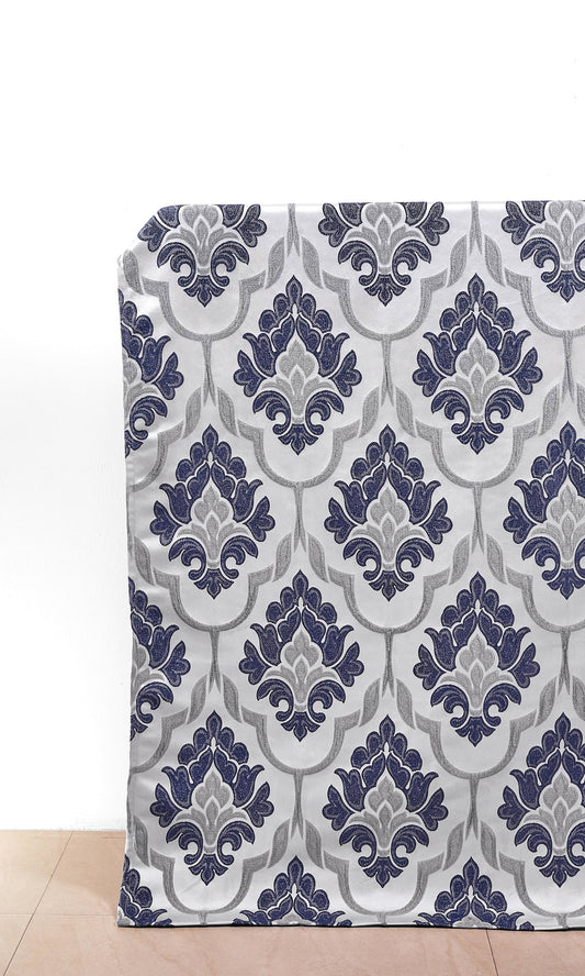 Self-Patterned Damask Curtains (Navy Blue/ Grey)