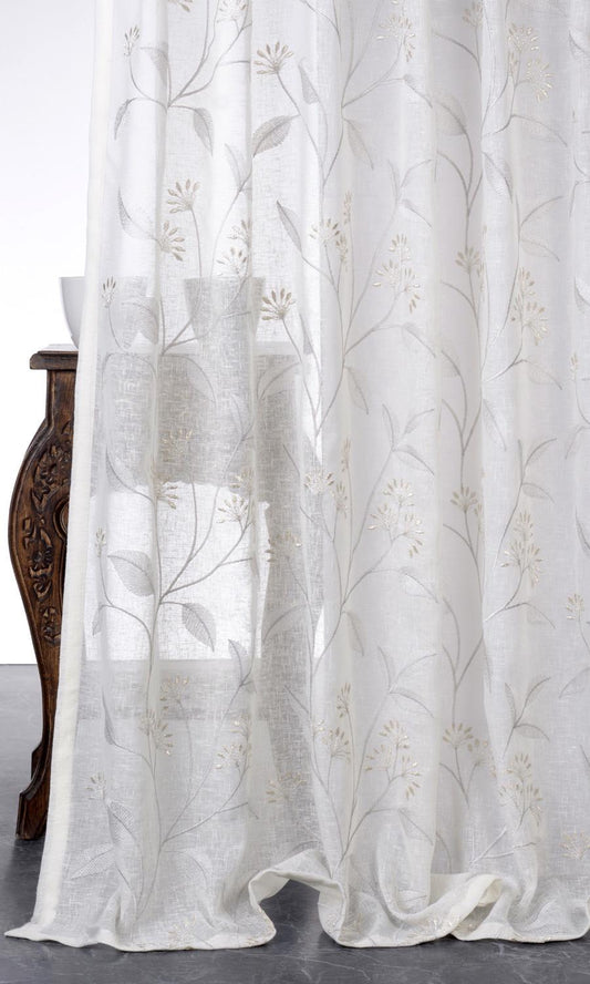 Sheer Floral Embroidered Curtains (White/ Cream)