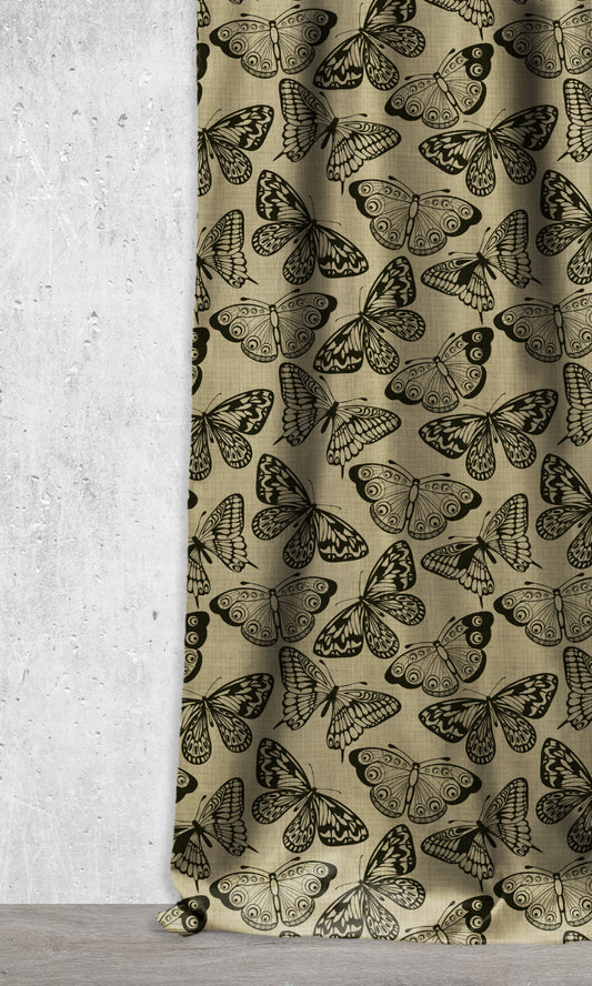 Nature Print Curtains (Black/ Khaki Brown)