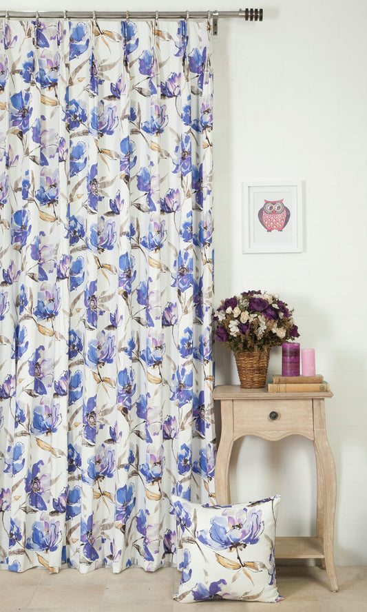 Floral Cotton Curtains (Purple/ Blue)