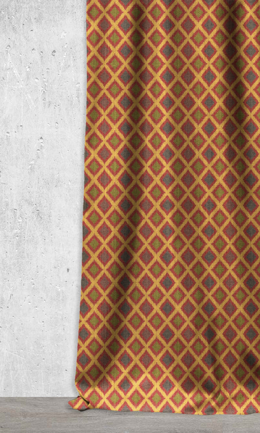 Patterned Ikat Curtains (Yellow/ Red/ Green/ Grey)