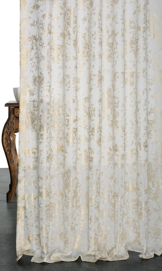 Textured Semi-Sheer Curtains with Golden Accents (Cream/ Golden)