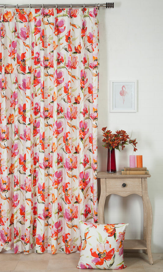 Floral Cotton Curtains (Pink/ Purple)