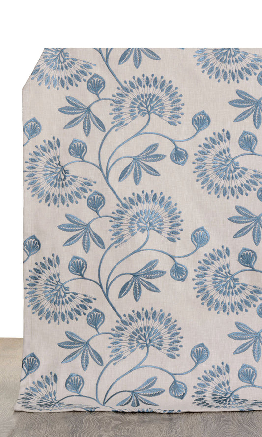 Vine Embroidered Curtains (Pale Beige/ Ocean Blue)