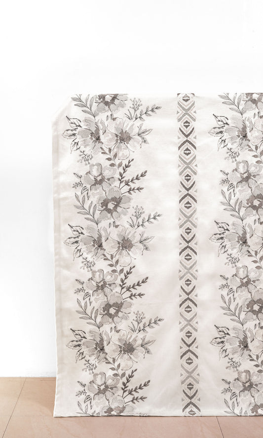 Floral Poly-Cotton Drapes (Gray/ White)