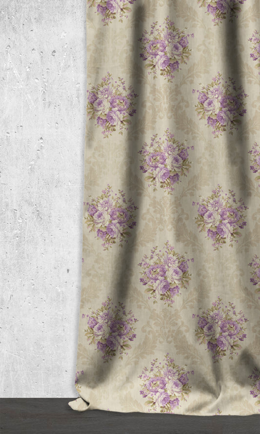 Dimout Floral Drapes (Purple/ Ivory/ Grey)