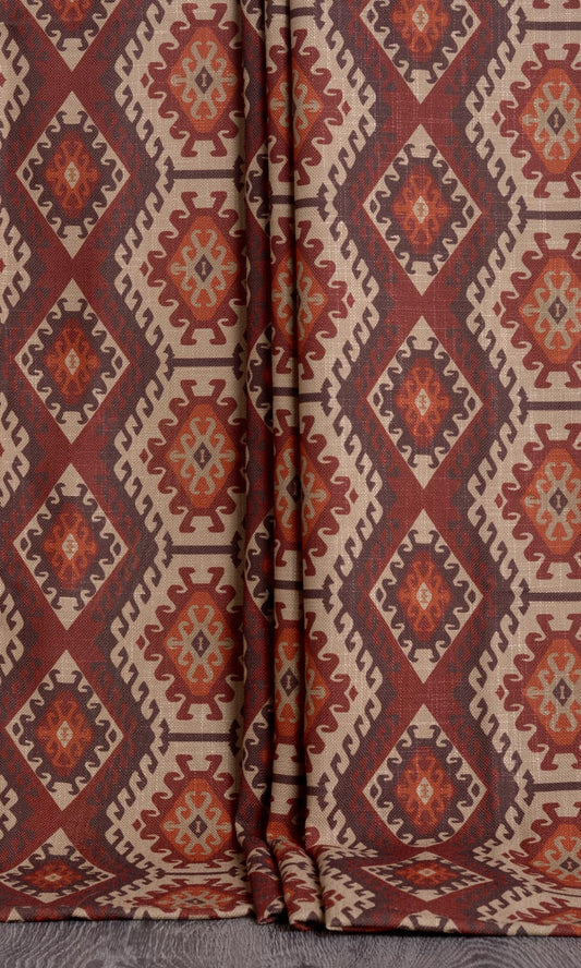 Kilim Patterned Custom Drapes (Red/ Orange/ Beige)